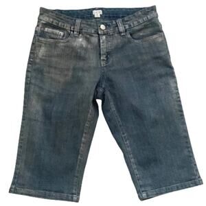 Cache Shorts Blue Denim Brushed Silver Shimmer Knee Length Bermuda Shorts Size 4